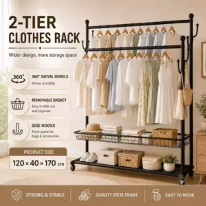 Random nivison 2 Tier Double Clothes Rack L120cm W40cm H170cm